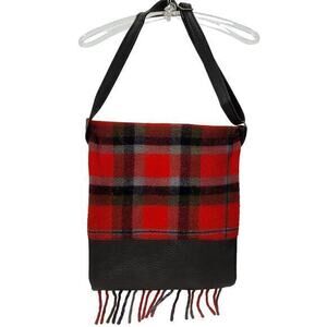 Vintage Plaid Tassel Fringe Wool Adjustable Cross Body Blanket Bag Handbag Purse
